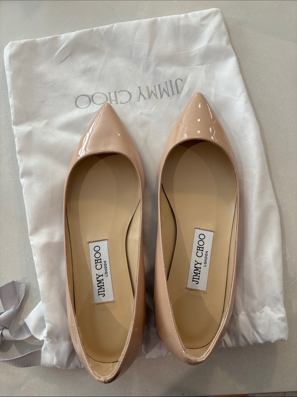 EUC Jimmy Choo Love Patent Leather Pointed-Toe Flats Blush Pink 5.5